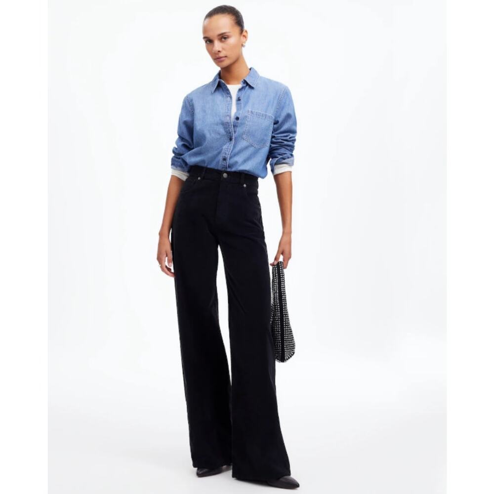 Madewell SuperWide-Leg Corduroy Pants WMNS 23 Black High Rise Stretchy Zip Fly - Picture 2 of 8